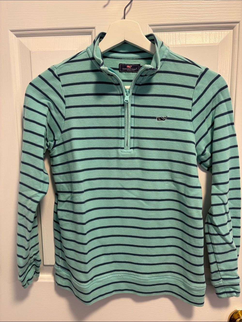 Vineyard Vines Mint Green & Navy Striped Quarter-Zip Pullover